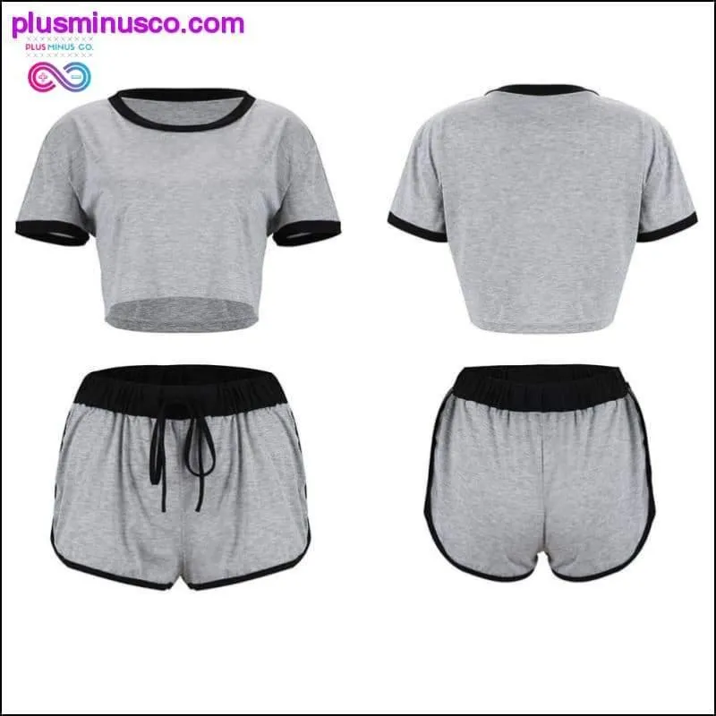 Cotton Solid Splice Loose Short Sleeve Cropped Tops Shorts