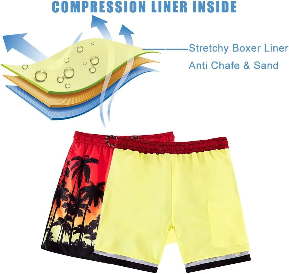Cozople Boys Swim Trunks Compression Liner Swim Shorts Quick Dry Bathing Suit with Boxer Brief Swimwear 2-20T