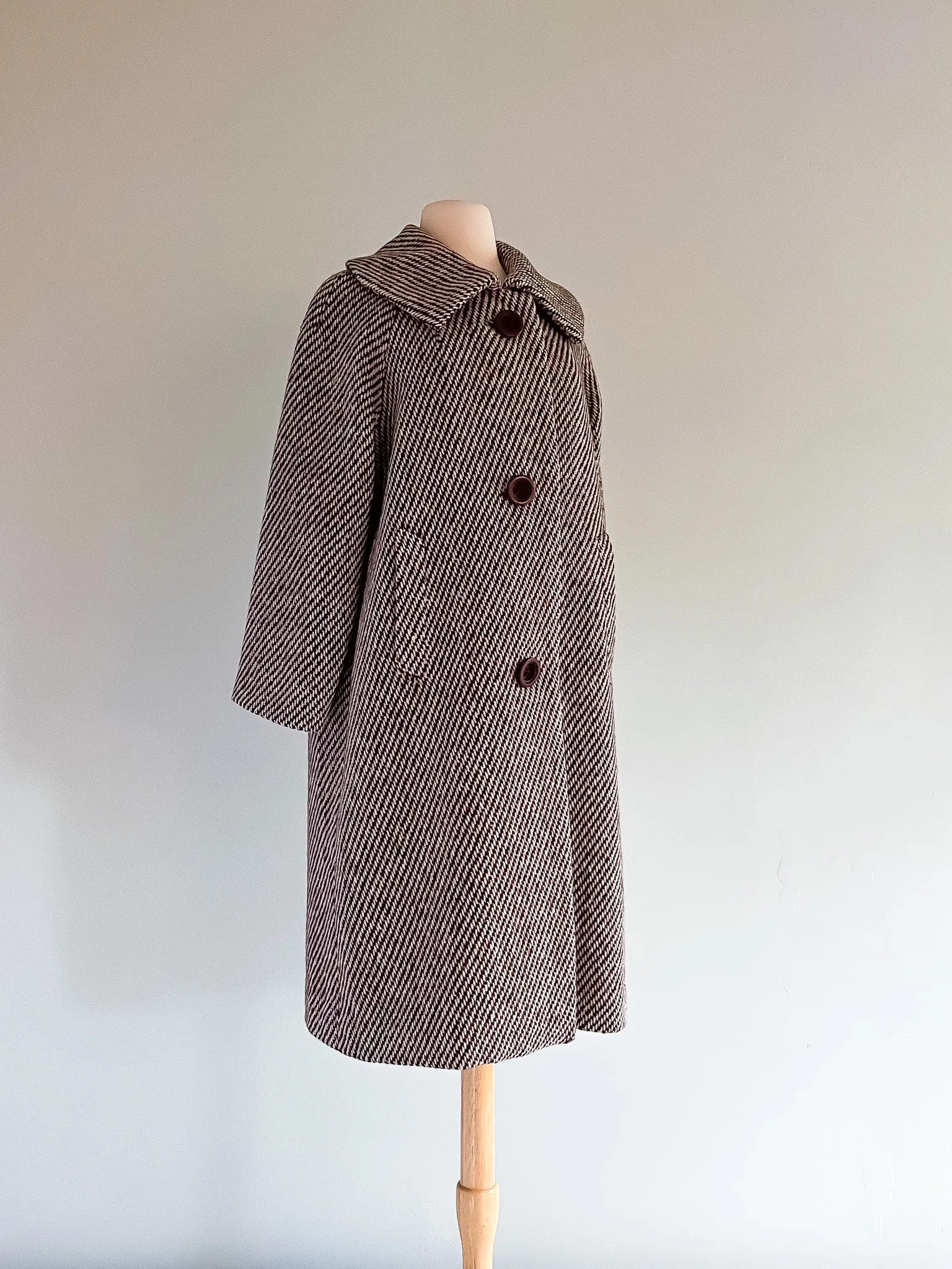 Cozy 1960's Herringbone Wool Coat by Victoria / ML