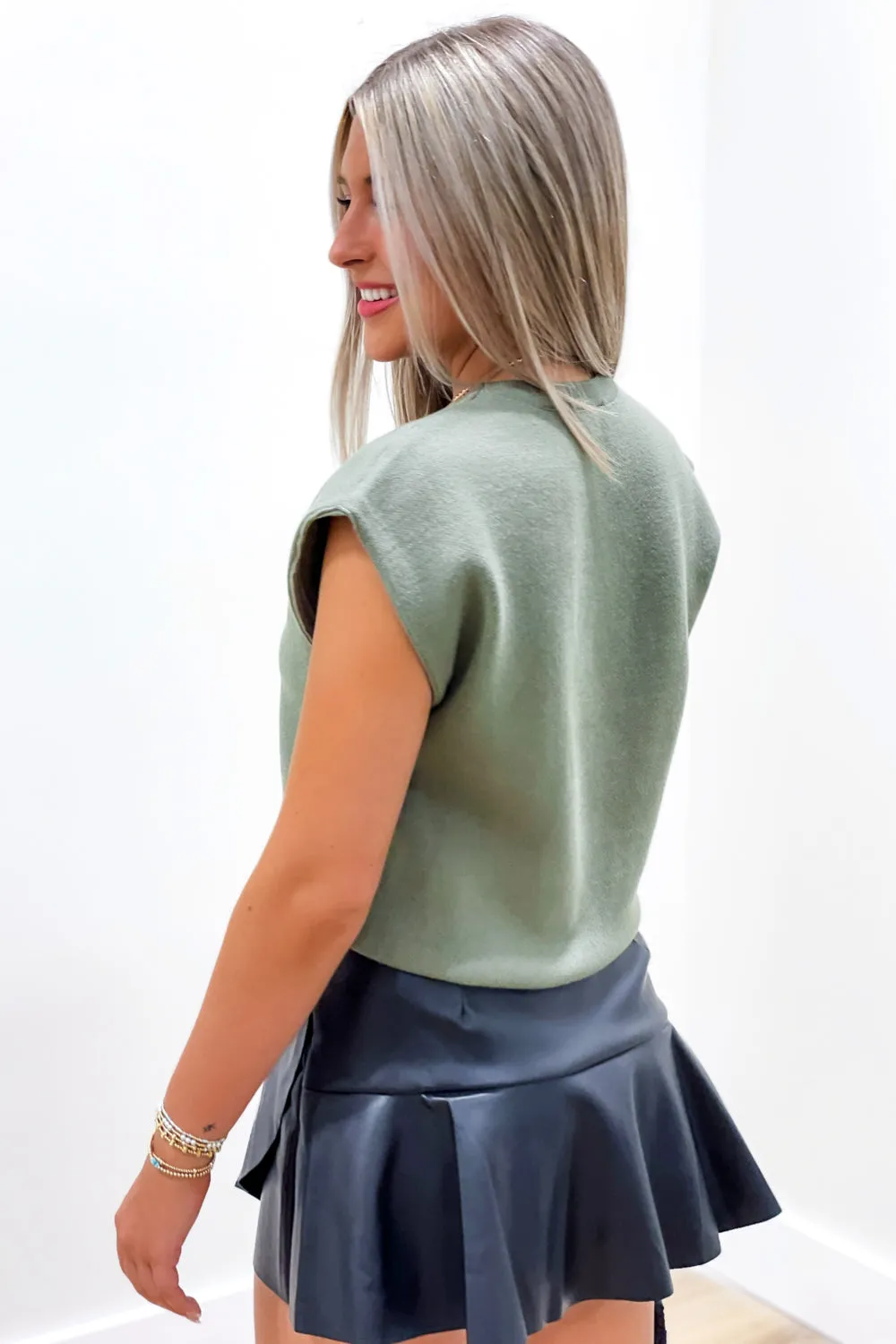 Cozy Memories Cap Sleeve Sweater - Olive