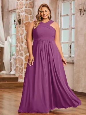 Cross Shoulder Strap Chiffon Dress with Empire Waist Orchid Plus Size