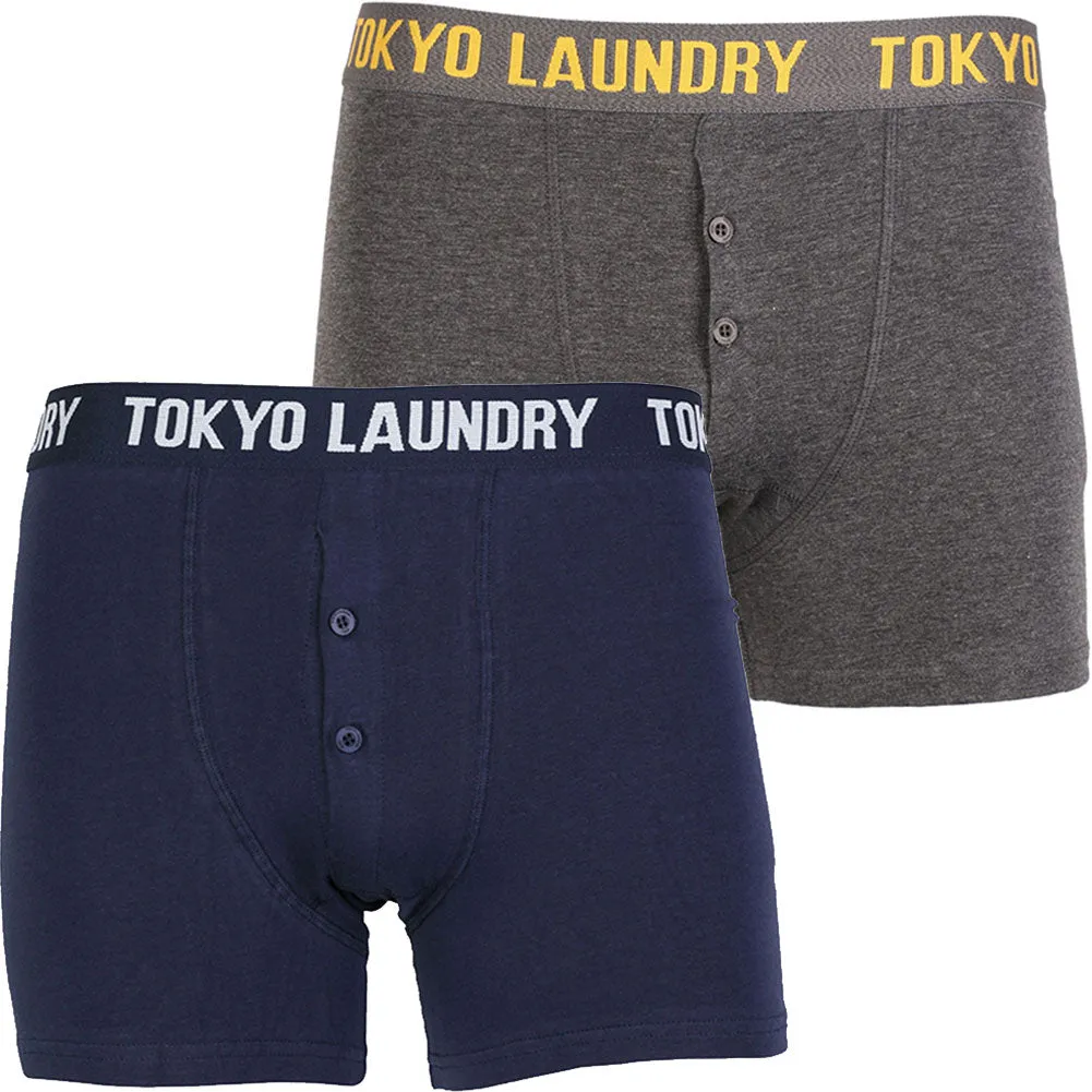 Dakota ( 2 Pack) Boxer Shorts Set in Mood Indigo Marl / Dark Grey  - Tokyo Laundry