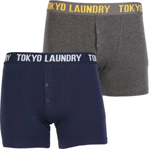 Dakota ( 2 Pack) Boxer Shorts Set in Mood Indigo Marl / Dark Grey  - Tokyo Laundry