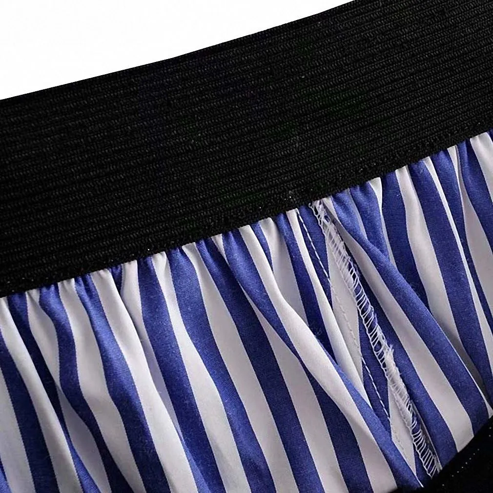 Dawery Womens Elegant Striped Midi Skirt Faldas Mujer Elastic Waist Pleated Ladies Summer Office Wear Mid Calf Chic Skirts