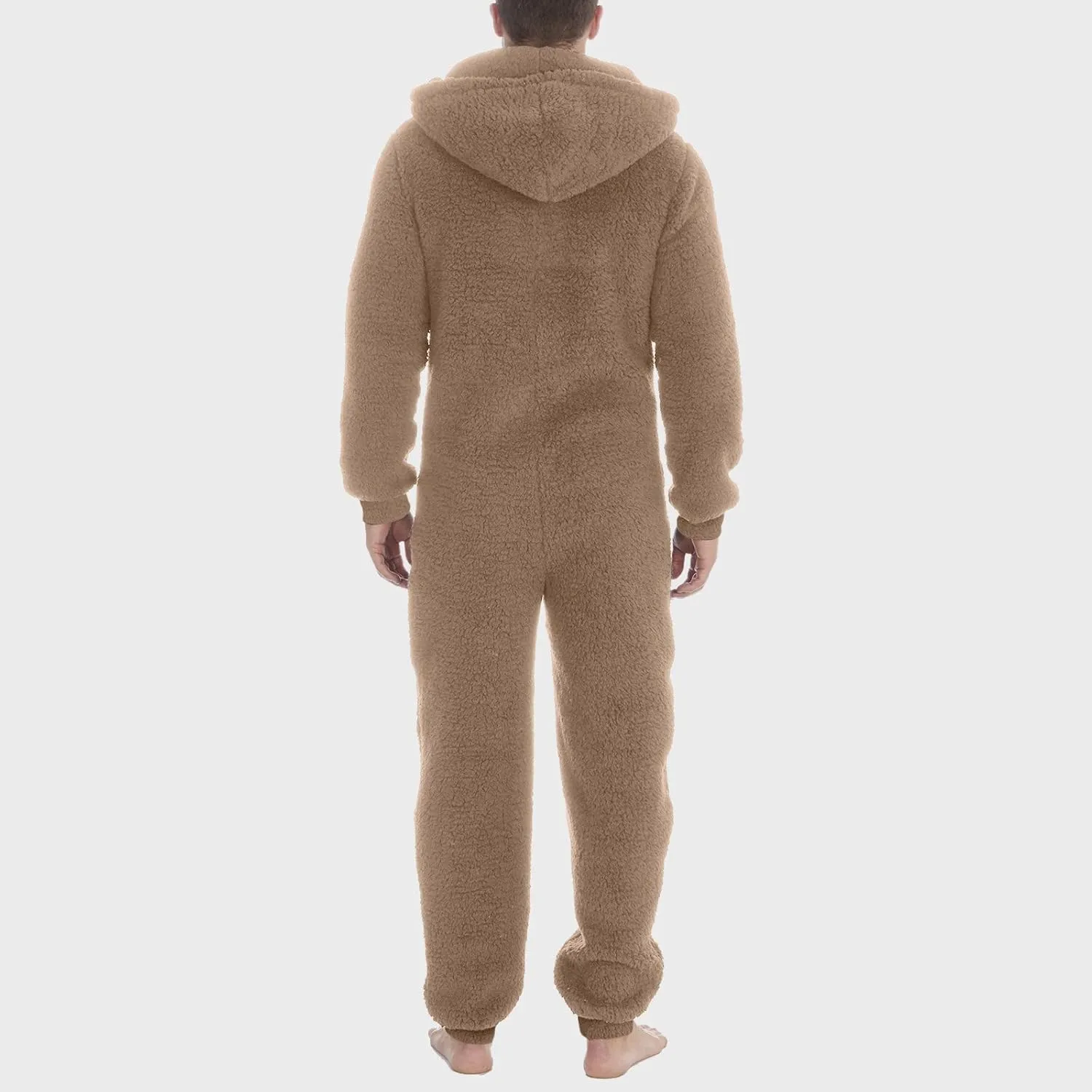 Dgoopd Hooded Fleece Jumpsuit for Men One Piece Zip Up Winter Pajamas with Pocket Soft Cozy Winter Warm Plush Loungewear