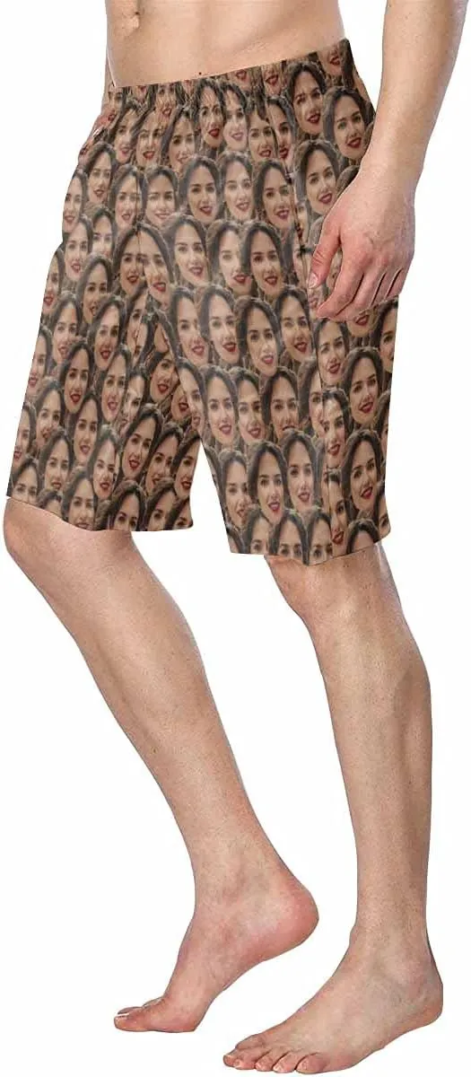 DIYKST Custom Multiple Face on Men's Cozy Swim Trunk Summer Beach Shorts Funny Light Bathing Suits Big Board Shorts