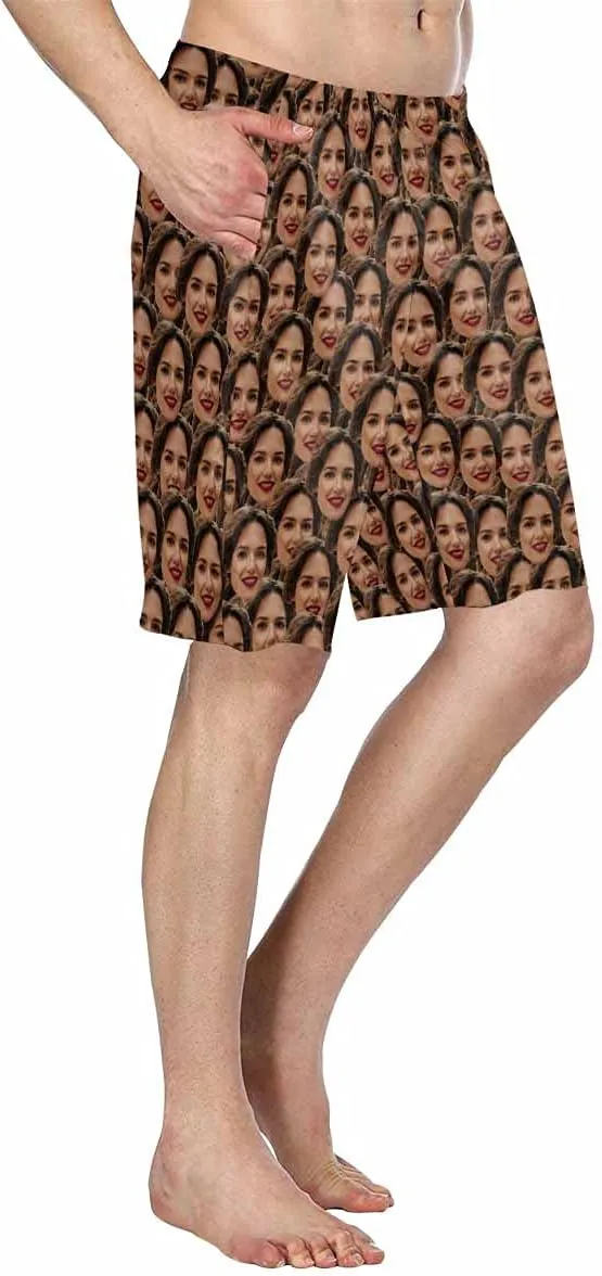 DIYKST Custom Multiple Face on Men's Cozy Swim Trunk Summer Beach Shorts Funny Light Bathing Suits Big Board Shorts
