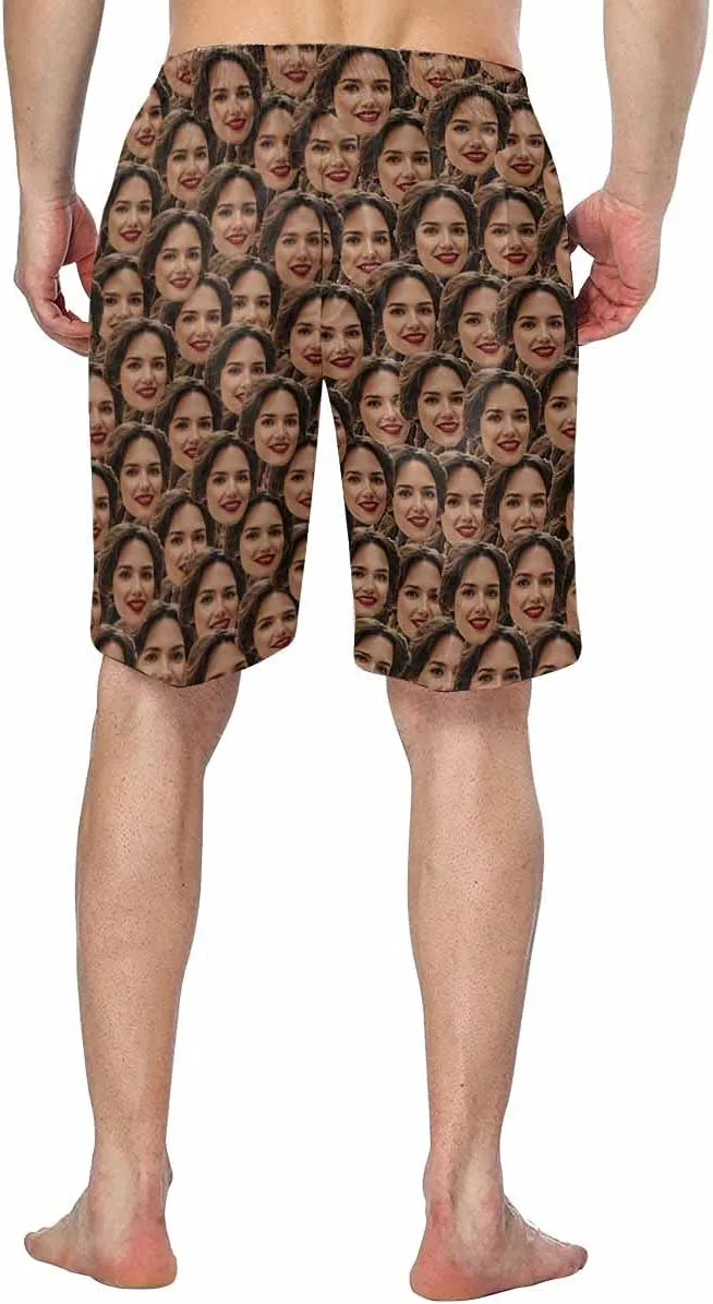 DIYKST Custom Multiple Face on Men's Cozy Swim Trunk Summer Beach Shorts Funny Light Bathing Suits Big Board Shorts