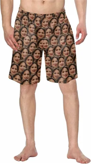 DIYKST Custom Multiple Face on Men's Cozy Swim Trunk Summer Beach Shorts Funny Light Bathing Suits Big Board Shorts