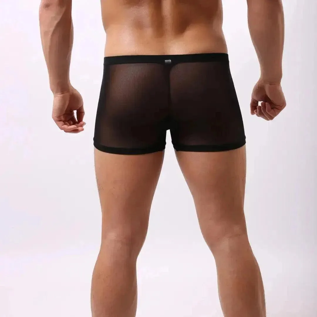 Domige Men's Modal-Lined Sheer Mesh Boxer Shorts - Breathable Supportive Underwear