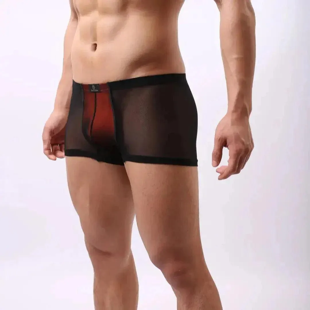 Domige Men's Modal-Lined Sheer Mesh Boxer Shorts - Breathable Supportive Underwear