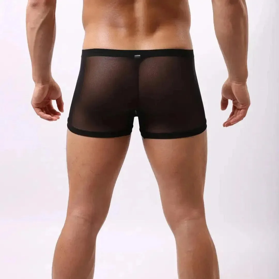 Domige Men's Modal-Lined Sheer Mesh Boxer Shorts - Breathable Supportive Underwear