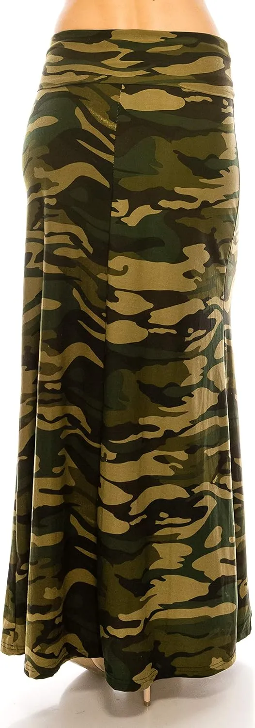 Eevee Women's Printed Foldover Waistband Fashionable Long Maxi Skirt Dress