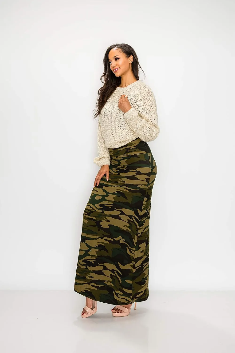 Eevee Women's Printed Foldover Waistband Fashionable Long Maxi Skirt Dress