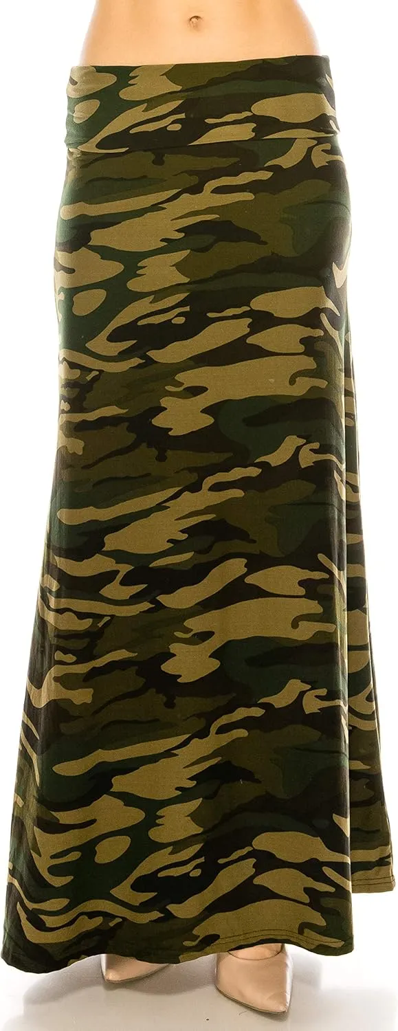 Eevee Women's Printed Foldover Waistband Fashionable Long Maxi Skirt Dress