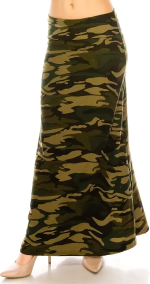 Eevee Women's Printed Foldover Waistband Fashionable Long Maxi Skirt Dress