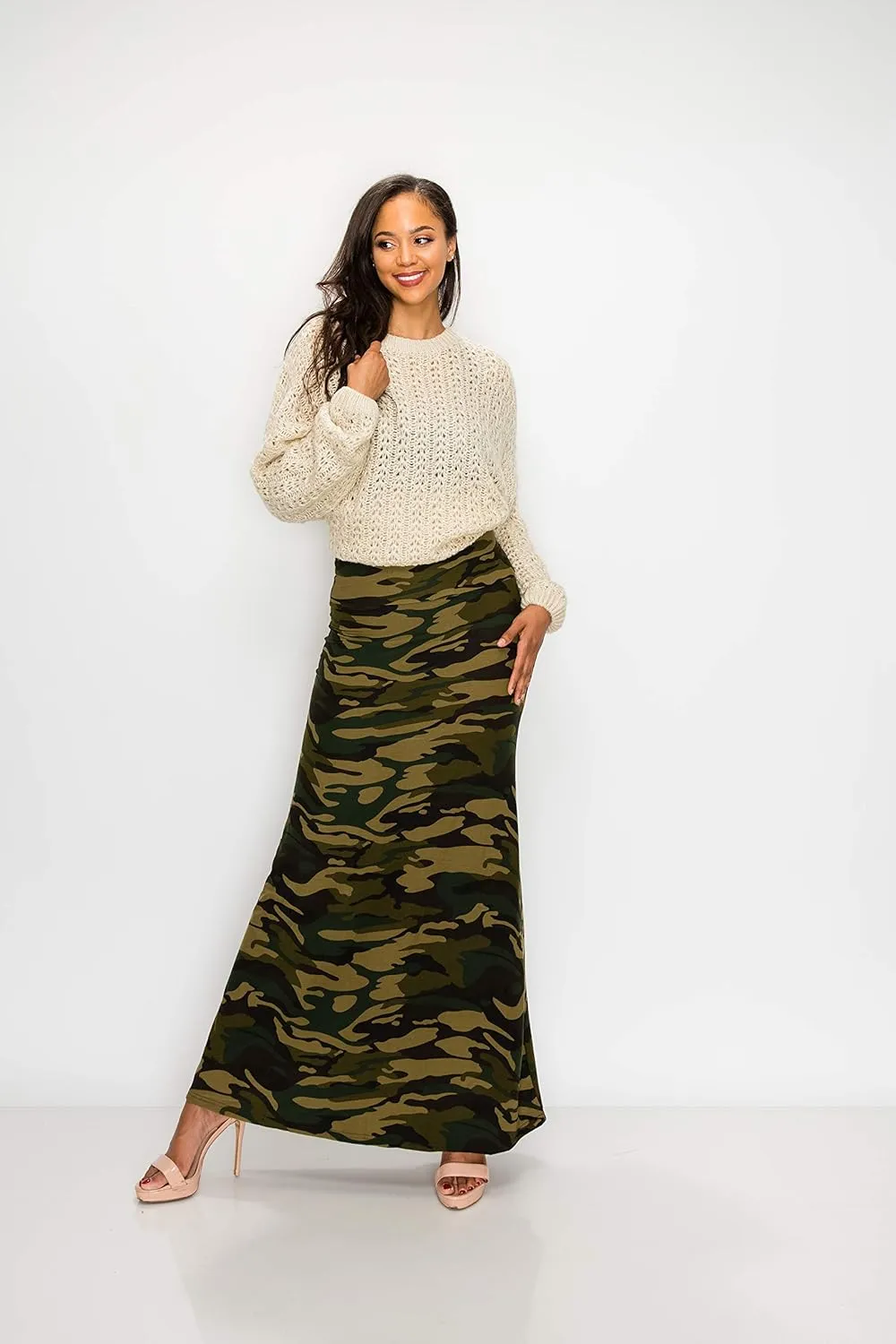 Eevee Women's Printed Foldover Waistband Fashionable Long Maxi Skirt Dress