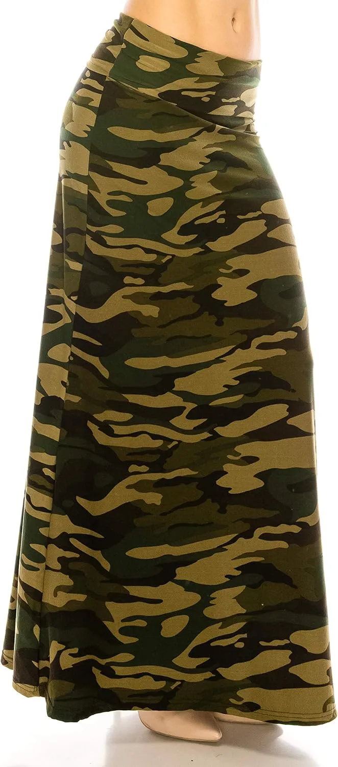 Eevee Women's Printed Foldover Waistband Fashionable Long Maxi Skirt Dress