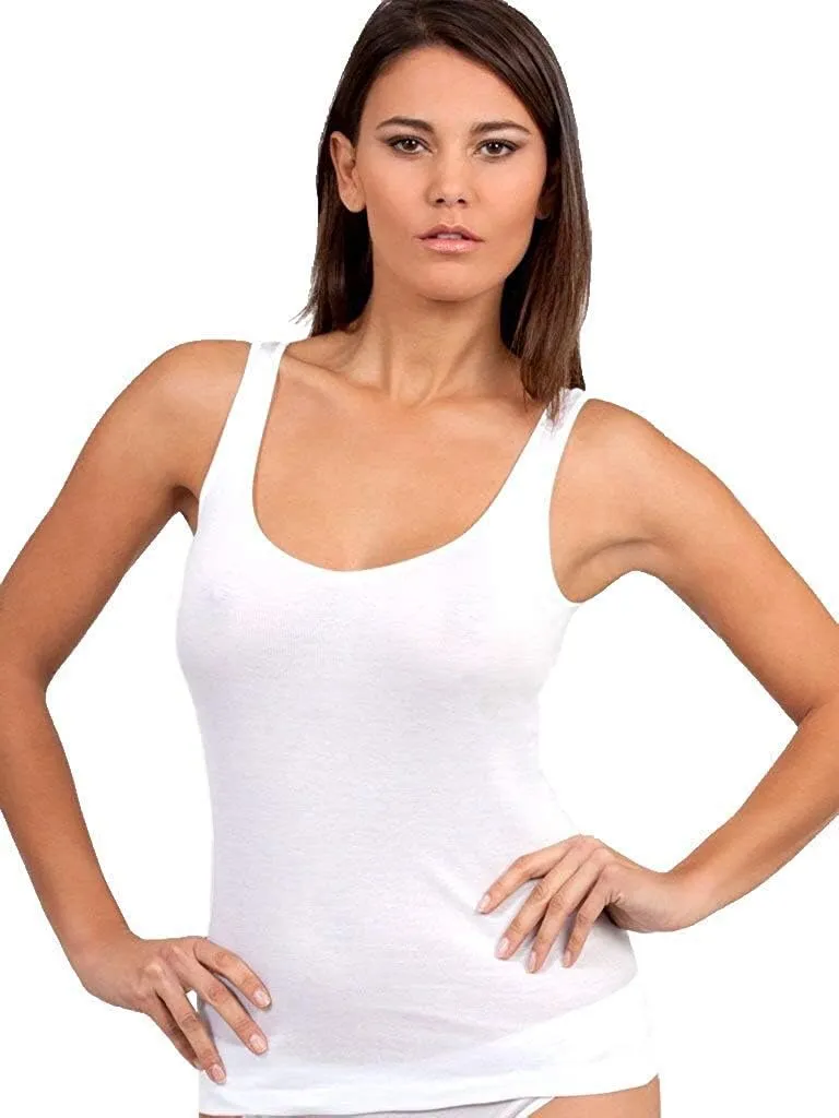 EGI  Luxury 100% "Filo di Scozia Cotton Women's Tank Camisole (S - XXXL). Proudly Made in Italy.