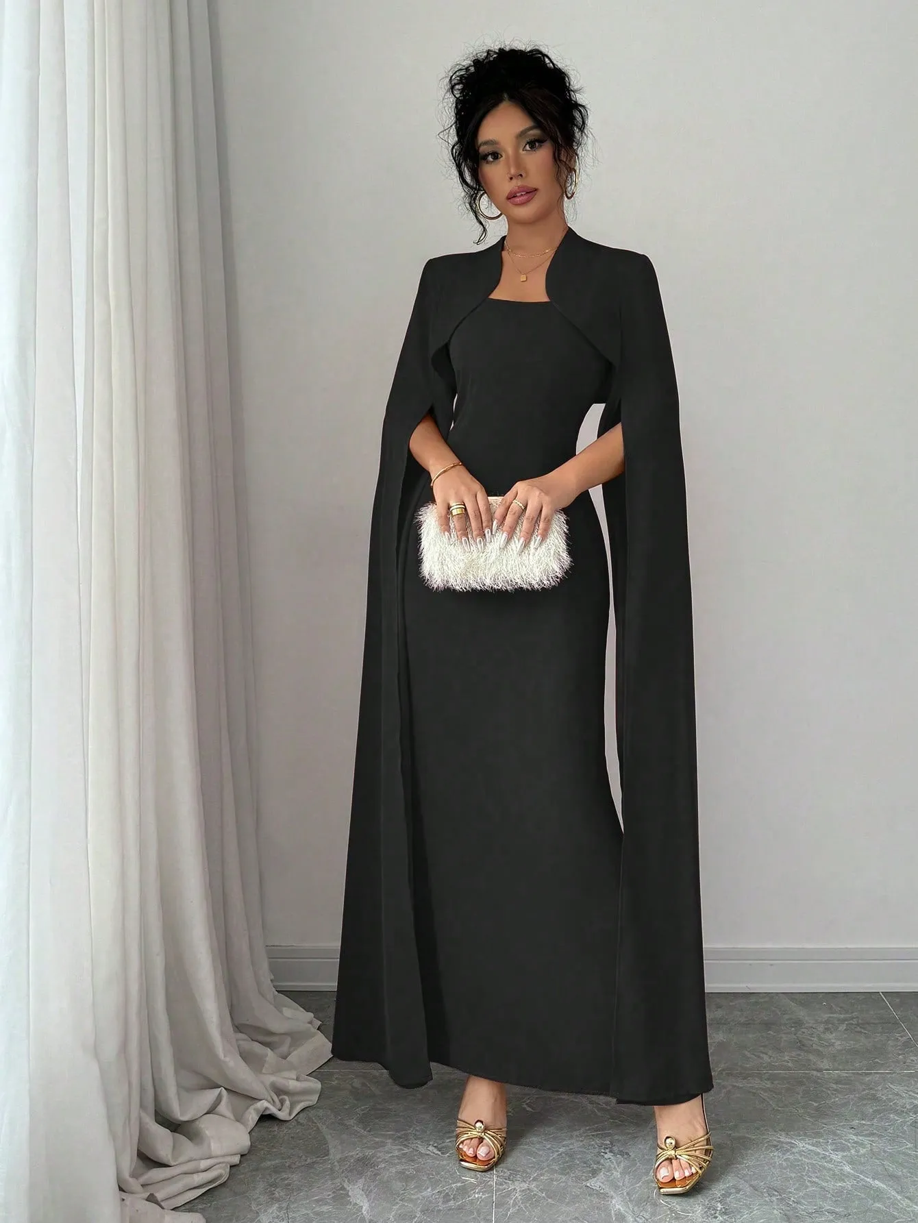 Elegant Elegant Short Jacket With Split Long Sleeves, Fitted Waist Party Dress Suit With Dress For Women