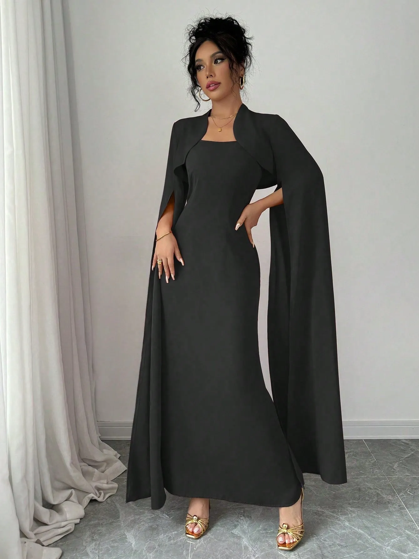 Elegant Elegant Short Jacket With Split Long Sleeves, Fitted Waist Party Dress Suit With Dress For Women
