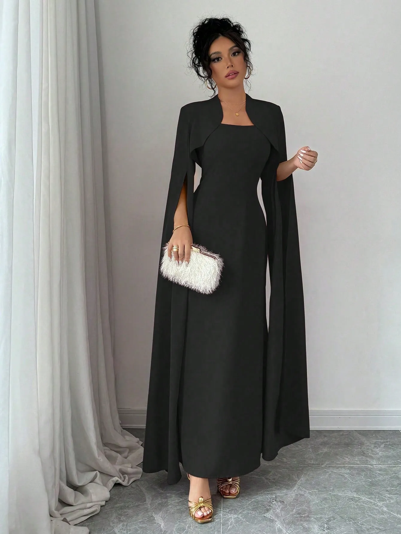 Elegant Elegant Short Jacket With Split Long Sleeves, Fitted Waist Party Dress Suit With Dress For Women
