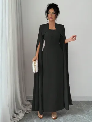 Elegant Elegant Short Jacket With Split Long Sleeves, Fitted Waist Party Dress Suit With Dress For Women