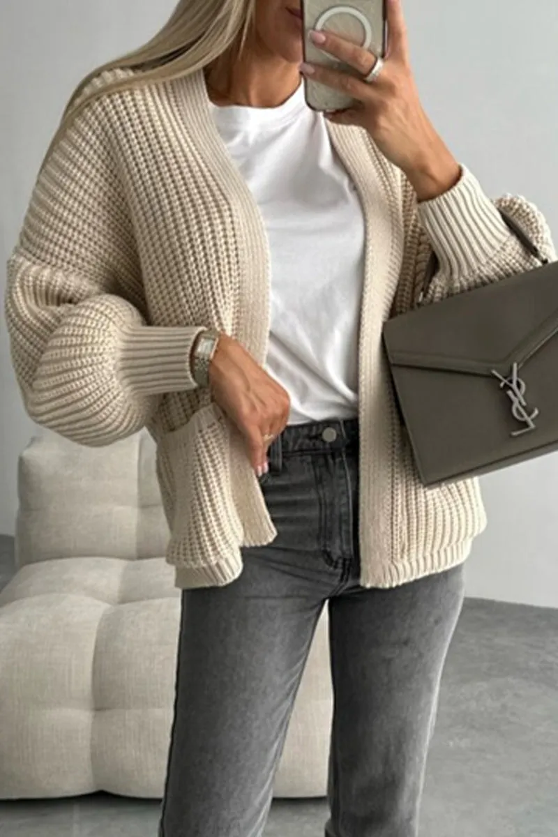 Elegant Solid Pocket V Neck Outerwear YE9843