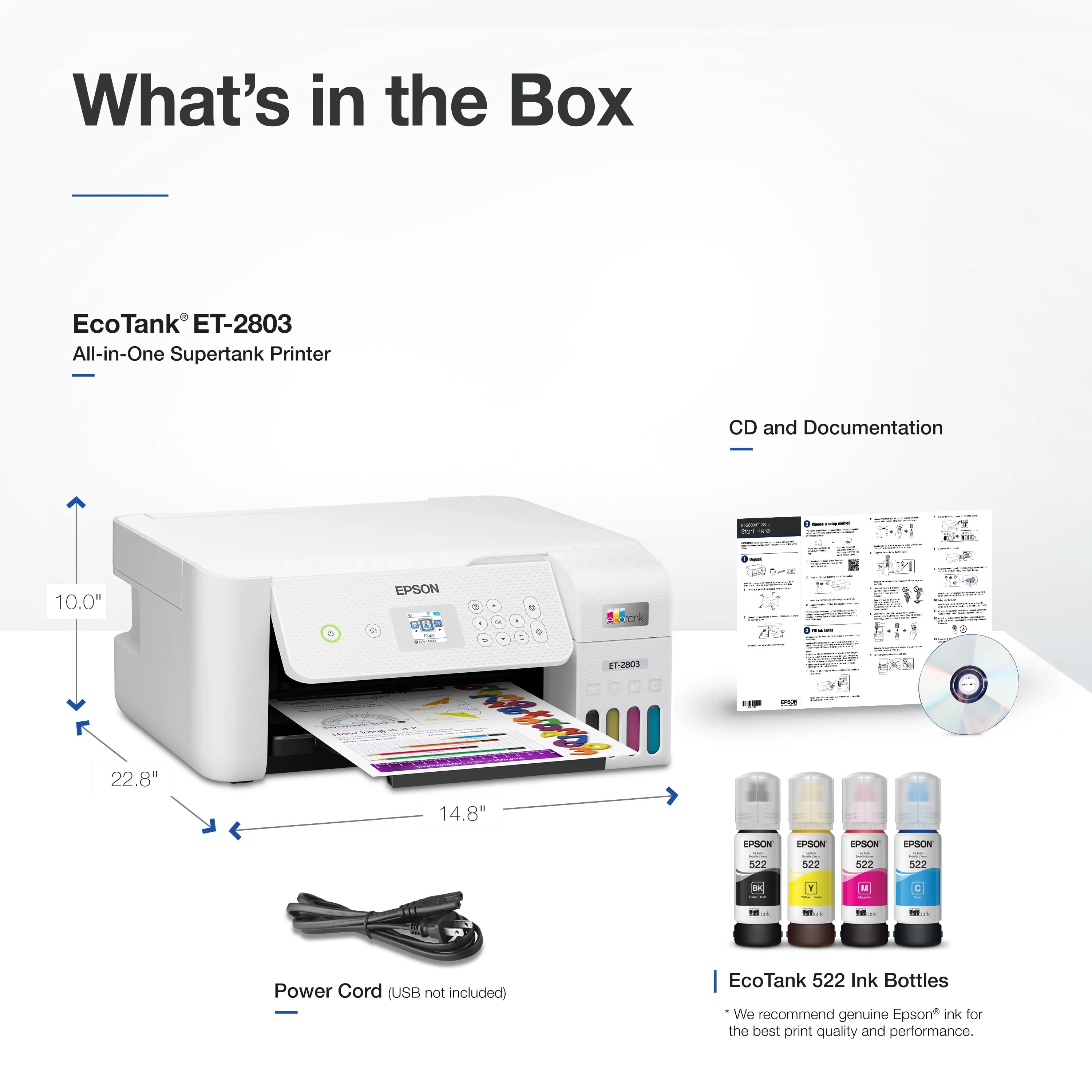 Epson EcoTank ET-2803 Wireless All-in-One Cartridge-Free Printer