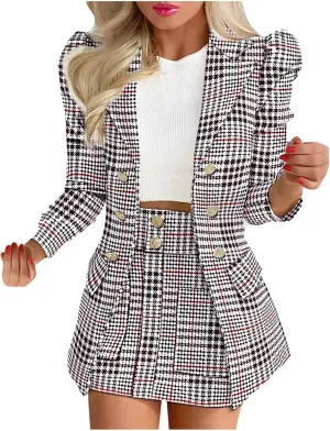 Fashion Business Casual Outfits for Ladies Solid Suits 3 Piece Set Slim Cardigan Blazer Jacket Matching Short Skirts