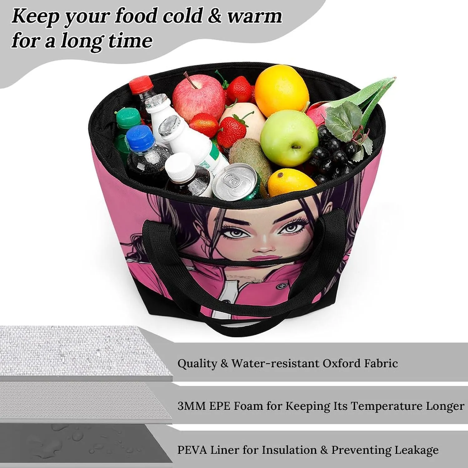 Fashionable Large Thermal Tote Bag Insulated Work/Commute Bag For Women & Men