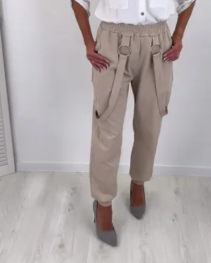 Fashionable solid color lanyard pocket pants