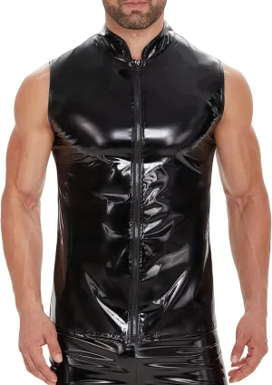 FEOYA Men's Sexy Faux Leather Tank Top PU Wetlook Sleeveless Slim Fit Vest Undershirt Muscle T-Shirt for Party