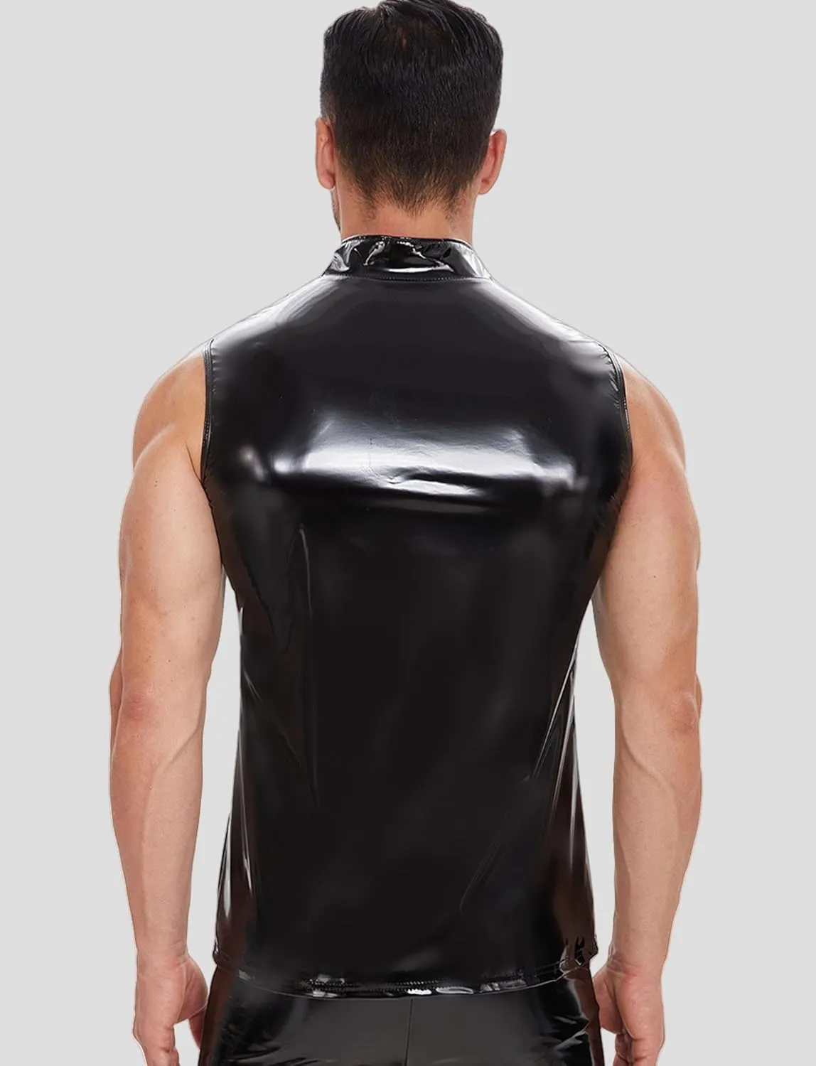 FEOYA Men's Sexy Faux Leather Tank Top PU Wetlook Sleeveless Slim Fit Vest Undershirt Muscle T-Shirt for Party