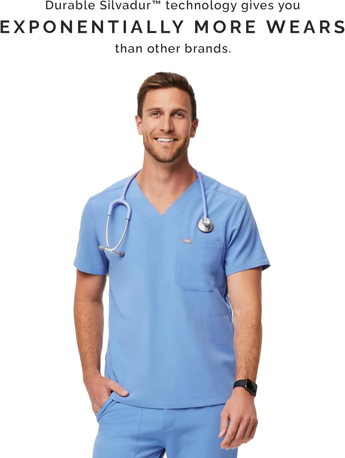 FIGS Chisec Scrub Top for Men  3 Pockets, Tailored Fit, Squared V-Neck, 4-Way Stretch, Moisture-Wicking Men's Scrubs
