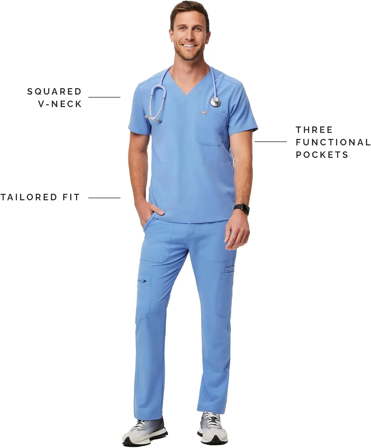 FIGS Chisec Scrub Top for Men  3 Pockets, Tailored Fit, Squared V-Neck, 4-Way Stretch, Moisture-Wicking Men's Scrubs