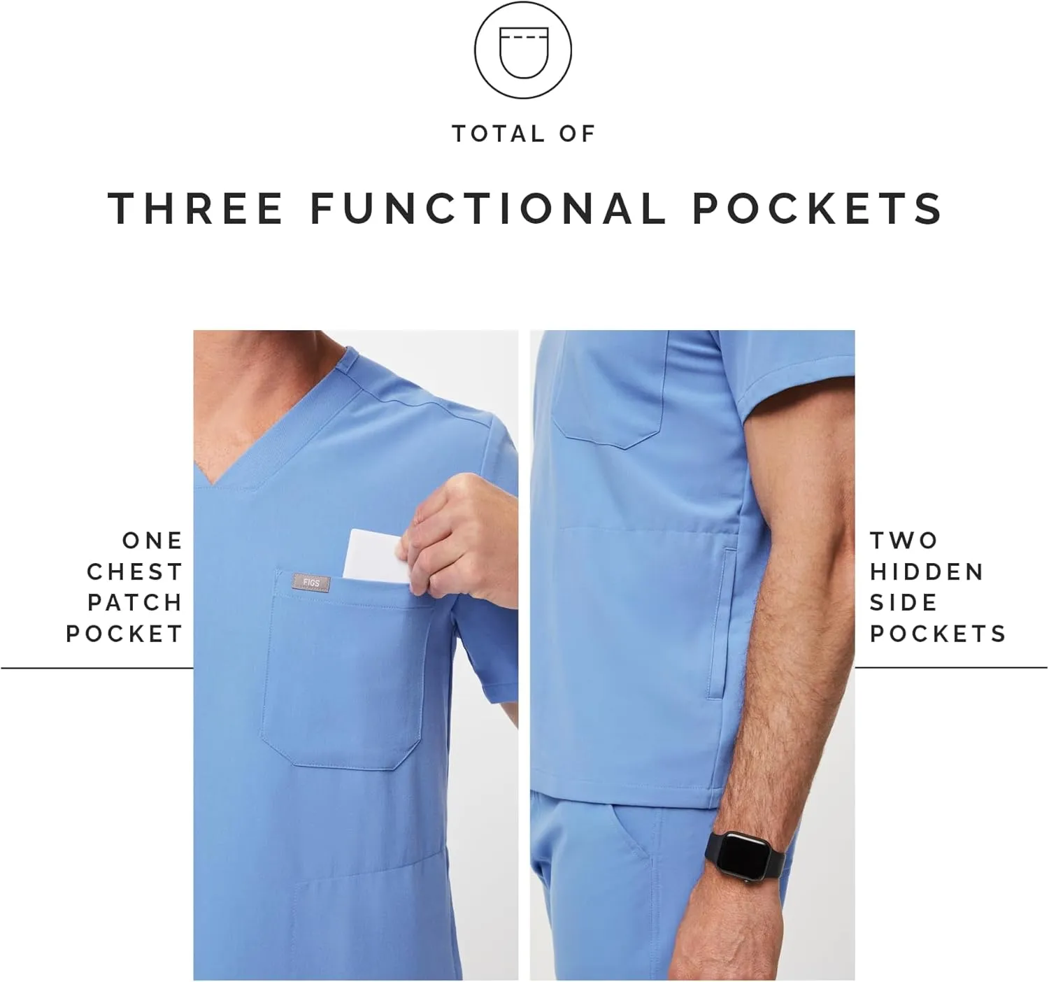 FIGS Chisec Scrub Top for Men  3 Pockets, Tailored Fit, Squared V-Neck, 4-Way Stretch, Moisture-Wicking Men's Scrubs