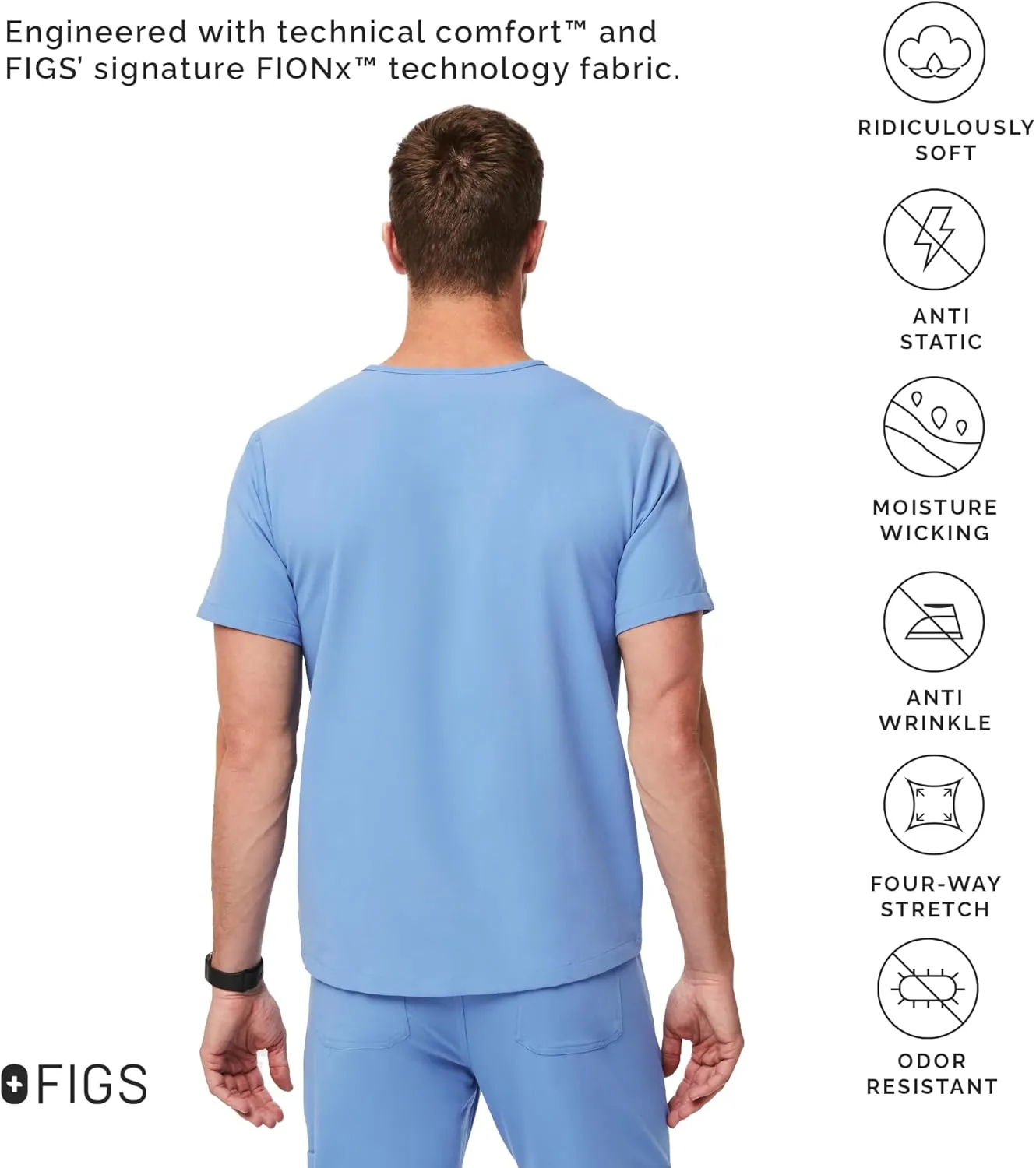 FIGS Chisec Scrub Top for Men  3 Pockets, Tailored Fit, Squared V-Neck, 4-Way Stretch, Moisture-Wicking Men's Scrubs