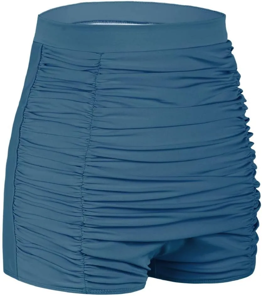 Firpearl Women's High Waisted Bikini Bottom 50s Ruched Boyleg Swim Shorts Tummy Control Swimsuit Bottom