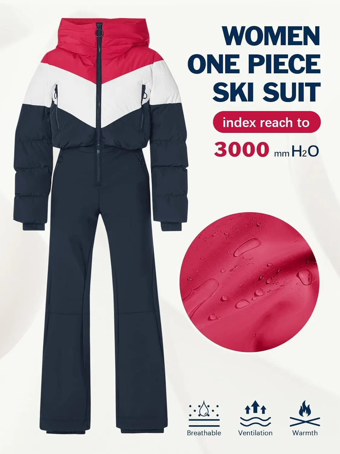 Fisoew Womens One Piece Ski Suit Warm Waterproof Snowsuits Winter Snow Jumpsuits Outdoor Sports Outerwear