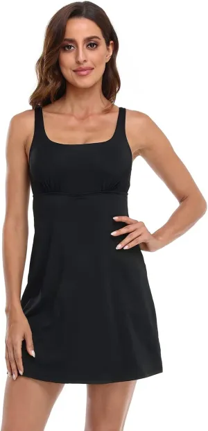 HDE Womens Exercise Workout Dress with Built-in Shorts Sleeveless Athletic Dresses for Golf Tennis