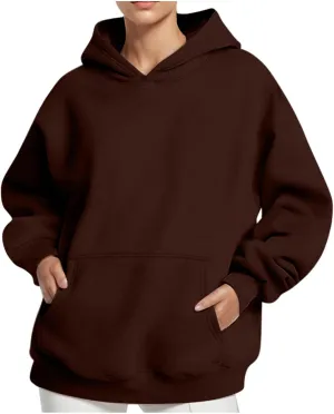 HGps8w Women's Oversized Hoodie Sweatshirts, Basic Solid Long Sleeve Pullover Outerwear Shirts Casual Loose Hooded Top