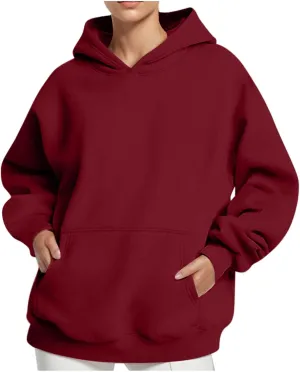 HGps8w Women's Oversized Hoodie Sweatshirts, Basic Solid Long Sleeve Pullover Outerwear Shirts Casual Loose Hooded Top