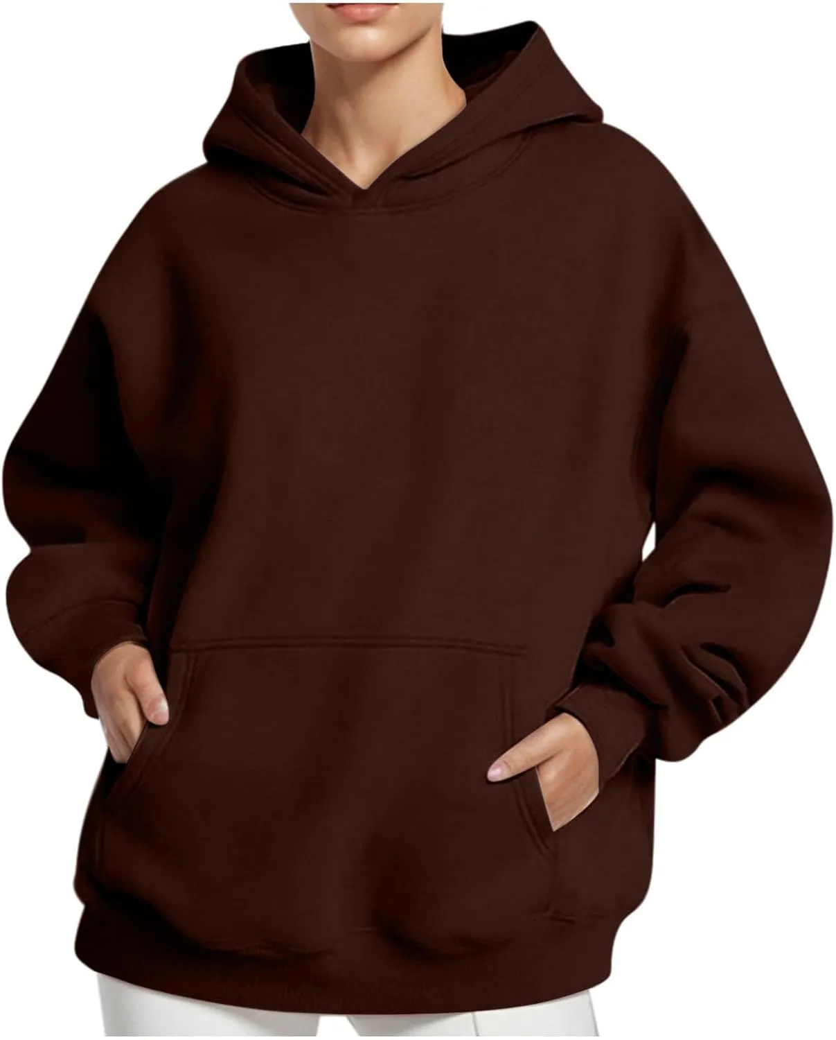 HGps8w Women's Oversized Hoodie Sweatshirts, Basic Solid Long Sleeve Pullover Outerwear Shirts Casual Loose Hooded Top
