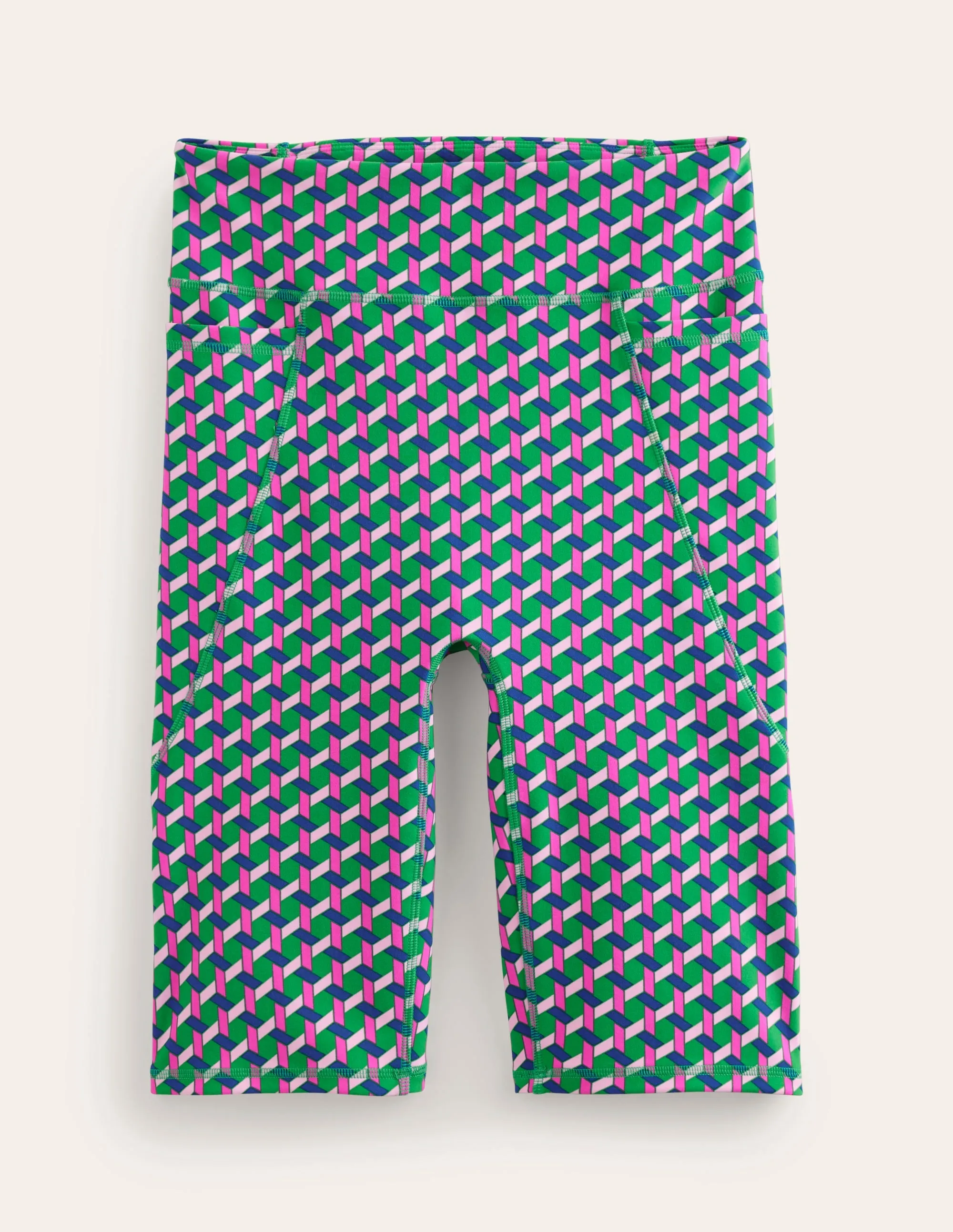 High Waist Pocket Shorts-Multi, Honeycomb Geo