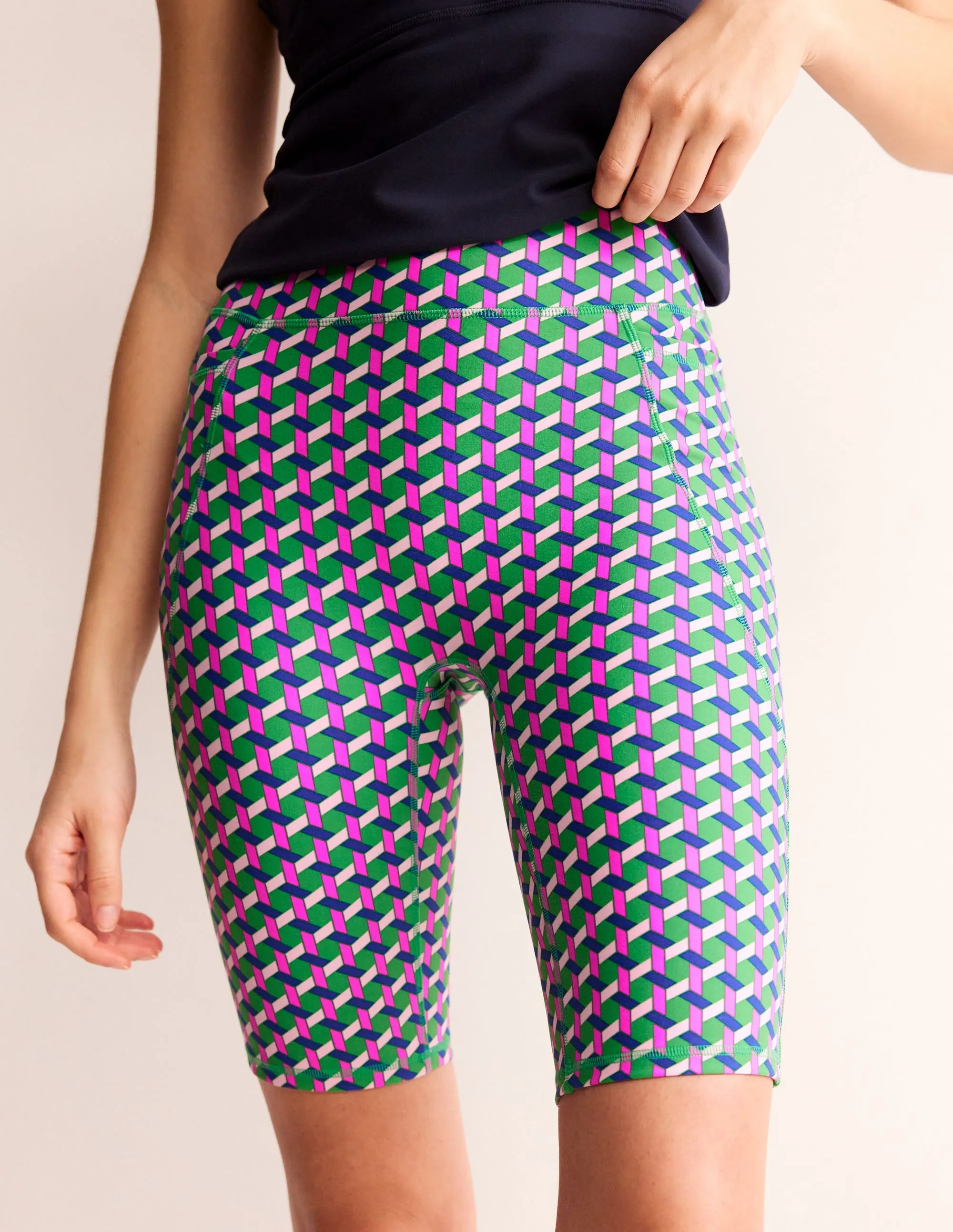 High Waist Pocket Shorts-Multi, Honeycomb Geo