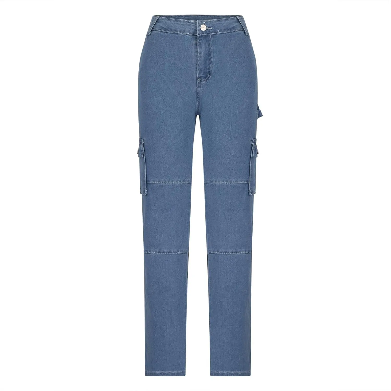 High Waisted Cargo Pants for Women Casual Baggy Cargo Jeans Straight Wide Leg Trousers Stretchy Pants with Pockets
