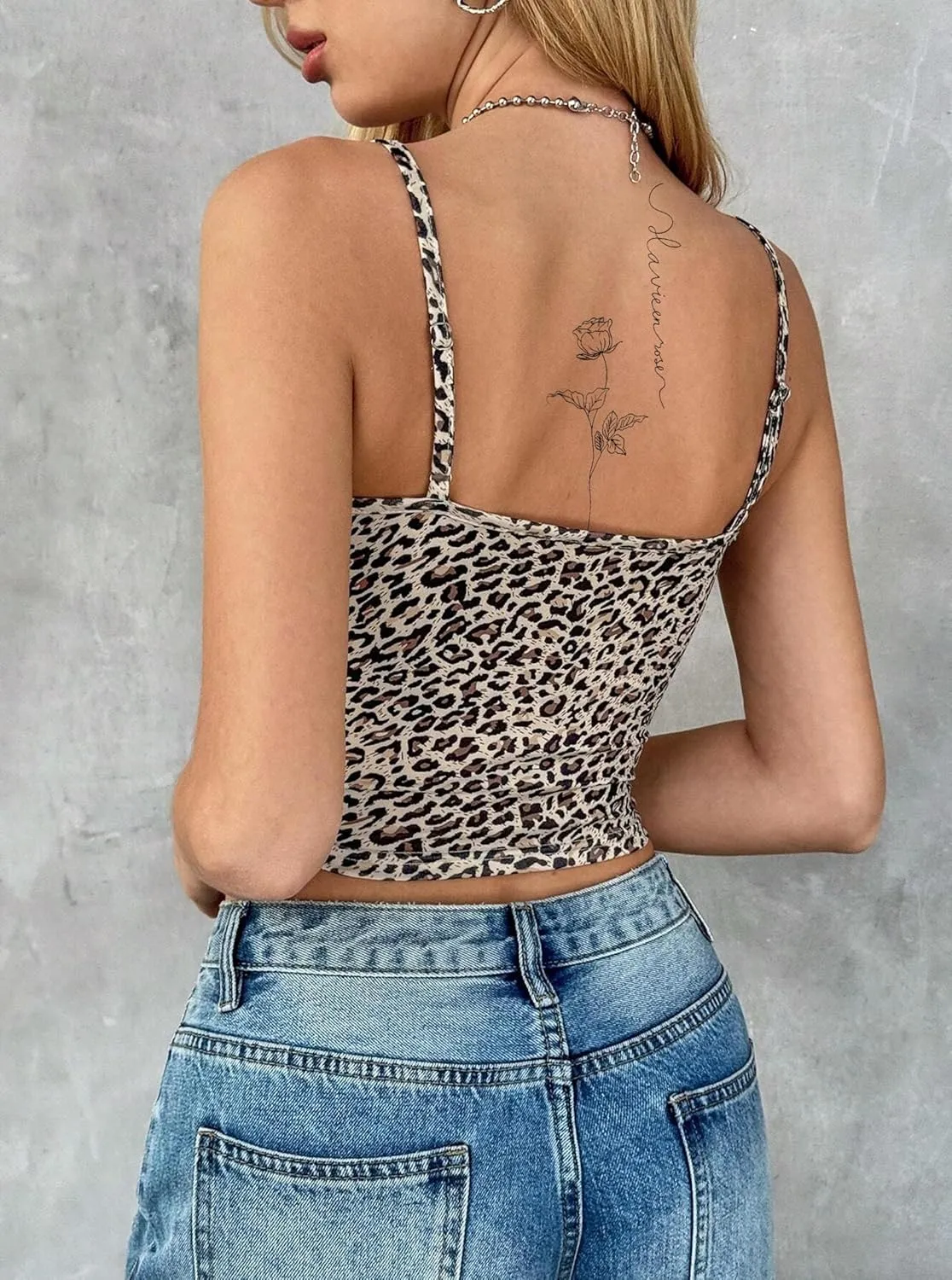 Hilinker Women's Sexy Leopard Print Cami Crop Tops Cheetah Spaghetti Strap Y2K Tank Top