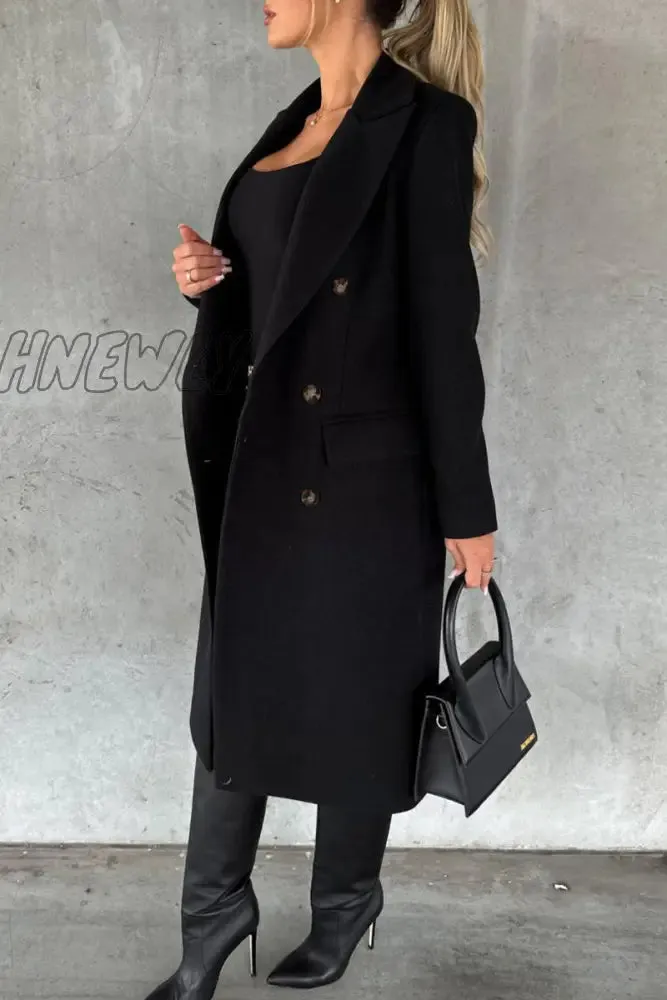 Hnewly - Elegant Solid Buttons Turndown Collar Outerwear