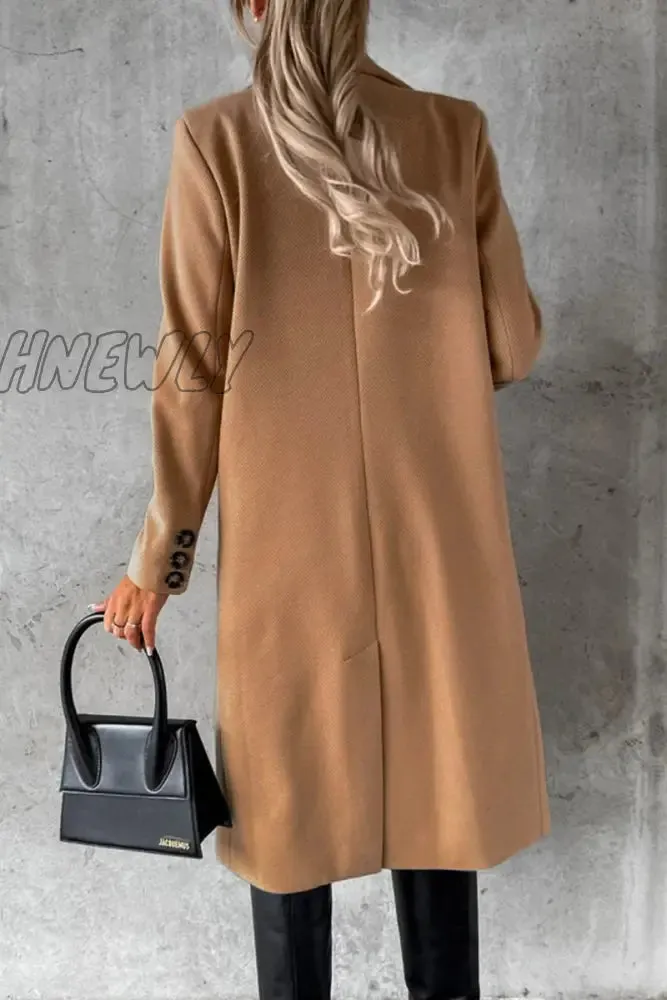 Hnewly - Elegant Solid Buttons Turndown Collar Outerwear